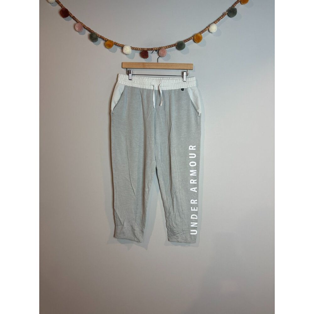 Under Armour grey and white cropped logo sweatpants